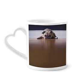Dıythinker 340 ml Kalp Saplı Köpek Hayvan Oda Zemin Resmi Kahve Çömlekçilik Seramik Kupa