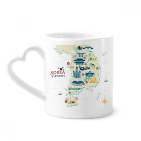 Dıythinker 340 ml Kalp Saplı Kore'de Seyahat Eden Kahve Seramik Kupa