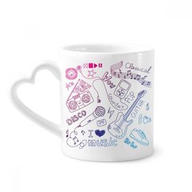 Dıythinker 340 ml Kalp Saplı Kulaklık Kombinasyonu Müzik Deseni Resimli Kahve Seramik Kupa