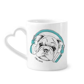 Dıythinker 340 ml Kalp Saplı Kulaklık Müzik Canlılığı Sesler Köpek Kahve Seramik Kupa