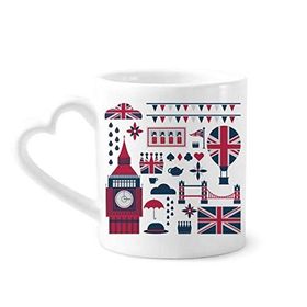 Dıythinker 340 ml Kalp Saplı Kule Balon Asker UK Big Ben İngiltere Kahve Seramik Kupa