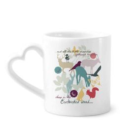 Dıythinker 340 ml Kalp Saplı Kuş Geyiği Çiçek Doğa Çevre Kahve Seramik Kupa