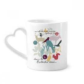 Dıythinker 340 ml Kalp Saplı Kuş Geyiği Çiçek Doğa Çevre Kahve Seramik Kupa