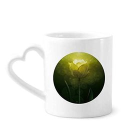 Dıythinker 340 ml Kalp Saplı Lale Yeşillik Çiçek Bitki Kahve Seramik Kupa