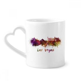 Dıythinker 340 ml Kalp Saplı Las vegas America City Suluboya Kahve Seramik Kupa