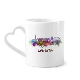Dıythinker 340 ml Kalp Saplı Leicester Britain City Suluboya Kahve Seramik Kupa