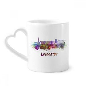 Dıythinker 340 ml Kalp Saplı Leicester Britain City Suluboya Kahve Seramik Kupa