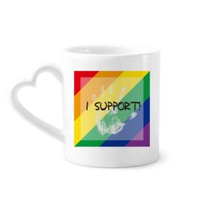 Dıythinker 340 ml Kalp Saplı Lgbt Gökkuşağı Bayrağı I Destekli Kahve Seramik Kupa