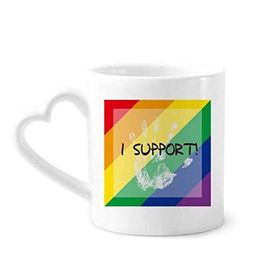 Dıythinker 340 ml Kalp Saplı Lgbt Gökkuşağı Bayrağı I Destekli Kahve Seramik Kupa