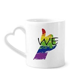 Dıythinker 340 ml Kalp Saplı Lgbt Gökkuşağı Bayrağı We Kahve Seramik Kupa