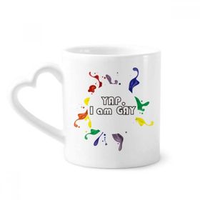 Dıythinker 340 ml Kalp Saplı Lgbt Gökkuşağı Bayrağı Yap I Am Gay Kahve Seramik Kupa