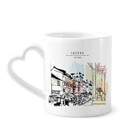 Dıythinker 340 ml Kalp Saplı Little Inns İn Lijiang Of China Kahve Çömlekçilik Seramik Kupa