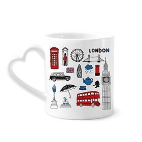 Dıythinker 340 ml Kalp Saplı London Big Ben Kabini Yağmur Posta Kutusu Kahve Seramik Kupa