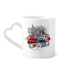 Dıythinker 340 ml Kalp Saplı Londra Otobüs Big Ben Birleşik Krallık Simgesi Suluboya Kahve Seramik Kupa