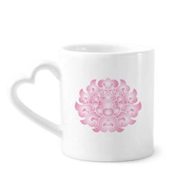 Dıythinker 340 ml Kalp Saplı Lotus Çiçeği Bitki Çiçek Pembe Kahve Seramik Kupa