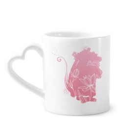 Dıythinker 340 ml Kalp Saplı Lotus Çiçeği Fare Bitki Çiçek Kahve Seramik Kupa
