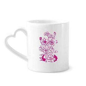 Dıythinker 340 ml Kalp Saplı Lotus Yaprağı Lotus Çiçeği Nilüfer Kökü Balık Su Kahve Seramik Kupa