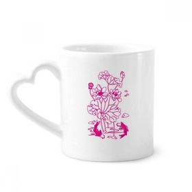 Dıythinker 340 ml Kalp Saplı Lotus Yaprağı Lotus Çiçeği Nilüfer Kökü Balık Su Kahve Seramik Kupa