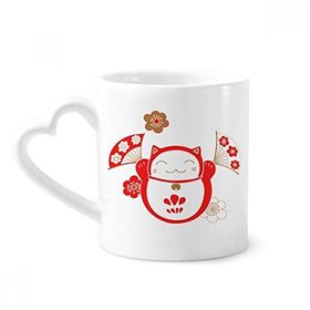 Dıythinker 340 ml Kalp Saplı Lucky Fortune Kedi Çiçek Yelpazesi Japon Kahve Seramik Kupa