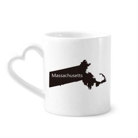 Dıythinker 340 ml Kalp Saplı Massachusetts ABD Haritası Silüet Kahve Seramik Kupa
