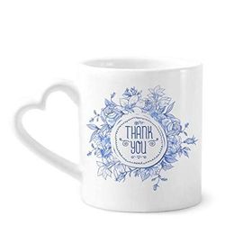 Dıythinker 340 ml Kalp Saplı Mavi Çiçekler Bitkiler Desen Gül Kahve Seramik Kupa