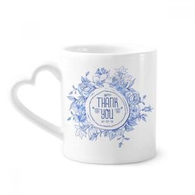 Dıythinker 340 ml Kalp Saplı Mavi Çiçekler Bitkiler Desen Gül Kahve Seramik Kupa