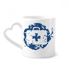 Dıythinker 340 ml Kalp Saplı Mavi İlk Yardım Seti Tasarım Yuvarlak İllüstrasyon Desenli Kahve Seramik Kupa