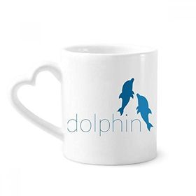 Dıythinker 340 ml Kalp Saplı Mavi Okyanus Docile İki Yunus Kahve Seramik Kupa
