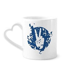 Dıythinker 340 ml Kalp Saplı Mavi Sembollü Zafer Tasarımı İllüstrasyon Desenli Kahve Seramik Kupa