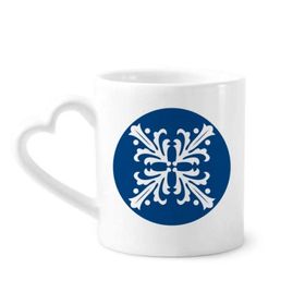 Dıythinker 340 ml Kalp Saplı Mavi Talavera Desenli Çiçek İlustrasyon Kahve Seramik Kupa
