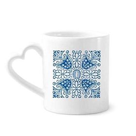 Dıythinker 340 ml Kalp Saplı Mavi Talavera Desenli Çiçek İlustrasyon Kahve Seramik Kupa