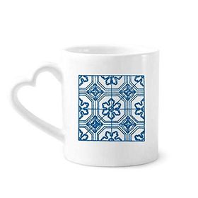 Dıythinker 340 ml Kalp Saplı Mavi Talavera Desenli Çiçek İlustrasyon Kahve Seramik Kupa