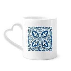 Dıythinker 340 ml Kalp Saplı Mavi Talavera Desenli Çiçek İlustrasyon Kahve Seramik Kupa