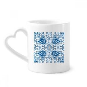 Dıythinker 340 ml Kalp Saplı Mavi Talavera Desenli Çiçek İlustrasyon Kahve Seramik Kupa