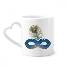 Dıythinker 340 ml Kalp Saplı Mavi Tüy Maske Happy Carnival Of venice Kahve Seramik Kupa