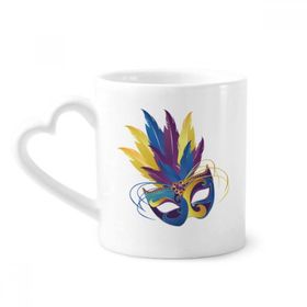 Dıythinker 340 ml Kalp Saplı Mavi Tüy Maske Happy Carnival Of venice Kahve Seramik Kupa