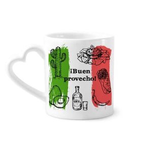 Dıythinker 340 ml Kalp Saplı Meksika Eskiz Mutfak Bayrağı Yuvarlak Kaktüs Kahve Seramik Kupa