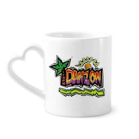 Dıythinker 340 ml Kalp Saplı Meksika Kültürü Elment Pembe Danzon Sloganlı Kahve Seramik Kupa