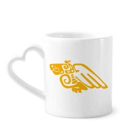 Dıythinker 340 ml Kalp Saplı Meksika Totems Meksika Kartalı Antik Medeniyet Kahve Seramik Kupa