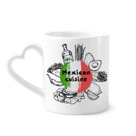 Dıythinker 340 ml Kalp Saplı Meksika Ulusal Bayrağı Kaktüs Eskiz Kahve Kupaları Çömlekçilik Seramik Kupa