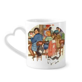 Dıythinker 340 ml Kalp Saplı Miaoji Boyama Kedi Restoran Yakalama Sıçan Kahve Seramik Kupa