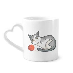 Dıythinker 340 ml Kalp Saplı Miaoji Boyama Suluboya Kukla Kedi Kahve Seramik Kupa