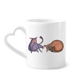Dıythinker 340 ml Kalp Saplı Miaoji Boyama Suluboya Mavi Kedi Kahve Seramik Kupa