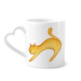 Dıythinker 340 ml Kalp Saplı Miaoji Resim Turuncu Kedi Suluboya Kahve Seramik Kupa