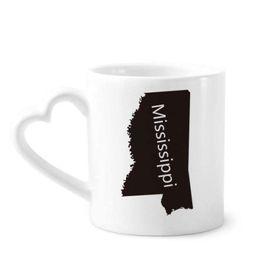 Dıythinker 340 ml Kalp Saplı Mississippi ABD Haritası Silüet Kahve Seramik Kupa