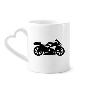 Dıythinker 340 ml Kalp Saplı Motosiklet Mekanik Siyah Silüet Kahve Seramik Kupa