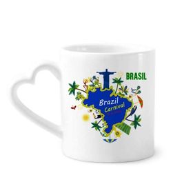 Dıythinker 340 ml Kalp Saplı Mount Corcovado Brezilya Haritaları Brezilya Karnaval Kahve Seramik Kupa