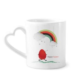 Dıythinker 340 ml Kalp Saplı Mutlu Paskalya Festivali Yumurta Gökkuşağı Kahve Seramik Kupa