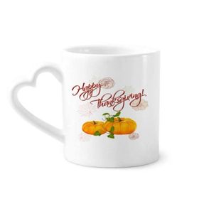 Dıythinker 340 ml Kalp Saplı Mutlu Şükran Günü Pumkin Desenli Kahve Seramik Kupa