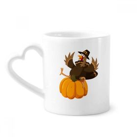 Dıythinker 340 ml Kalp Saplı Mutlu Şükran Günü Pumkin Desenli Kahve Seramik Kupa